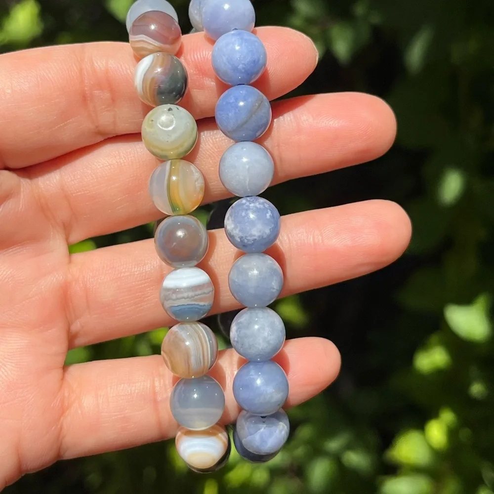 10mm‎ stretchable sodalite blue Botswana agate bracelet set